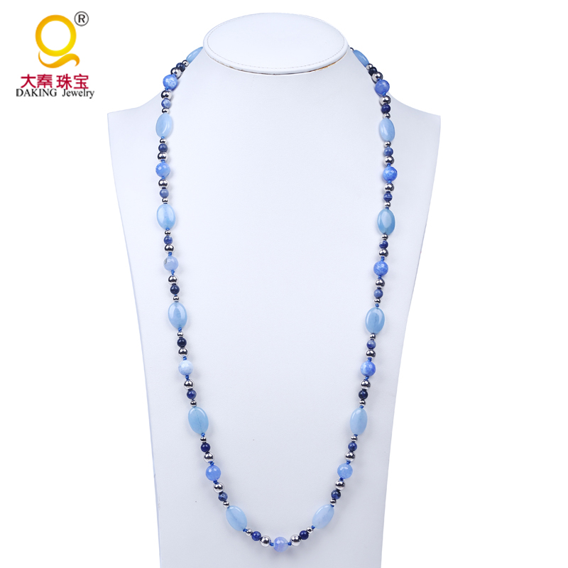    ε巯 Ÿ  ó   ż ڿ Ǫ   /New arrival smooth oval soapstone faceted agate necklace fresh natural blue stone beads necklac